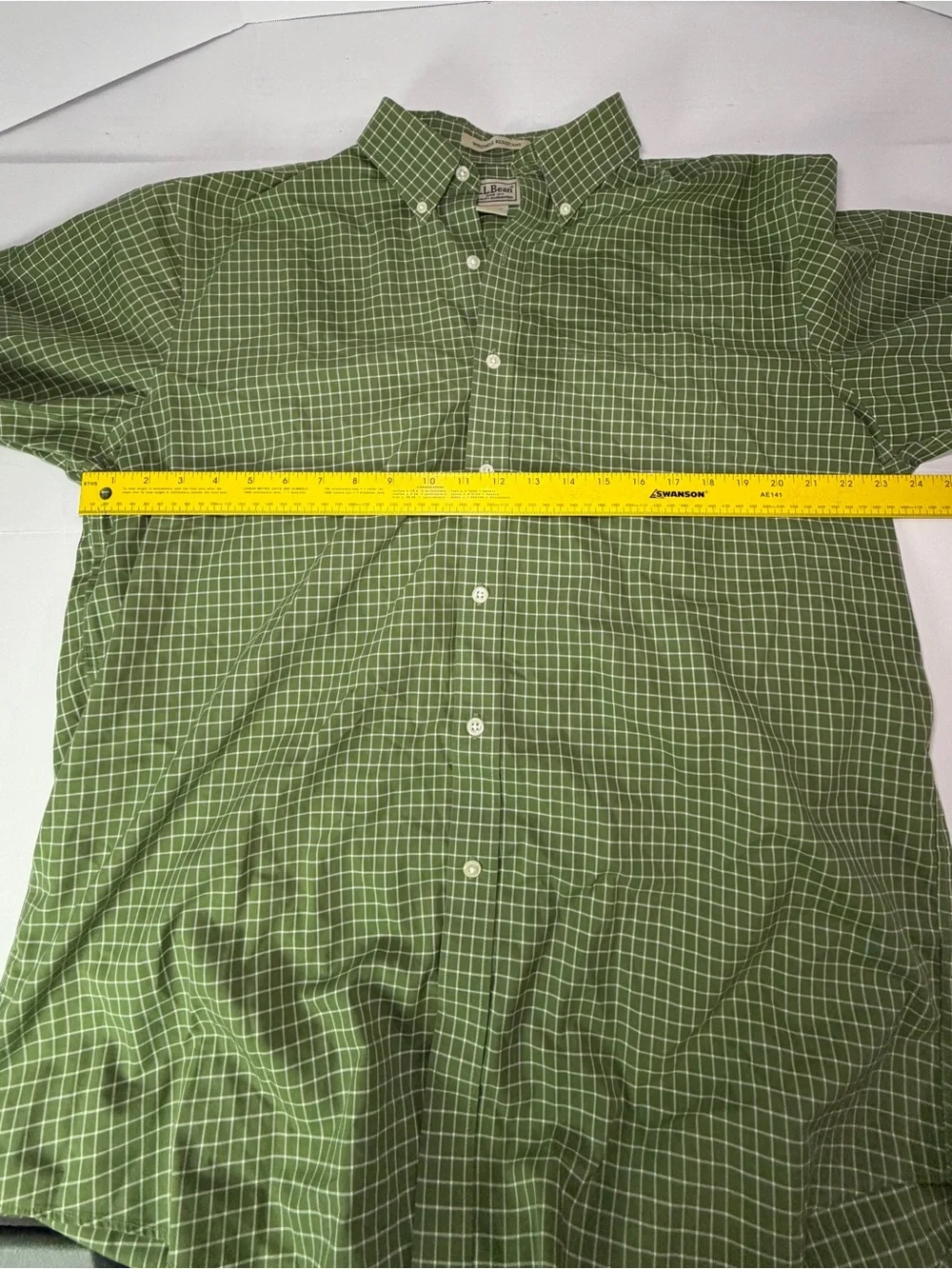 L.L. Bean Light Green Check Short-Sleeve Button-Down Shirt